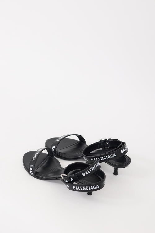 Balenciaga Black & White Leather Logo Sandal