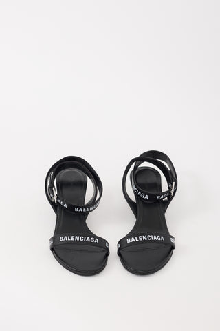 Balenciaga Black & White Leather Logo Sandal