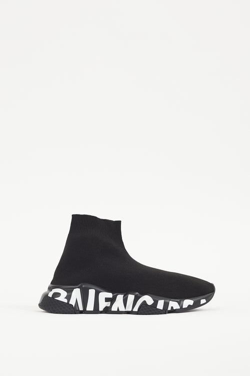 Balenciaga Black & White Logo Speed Knit Sneaker
