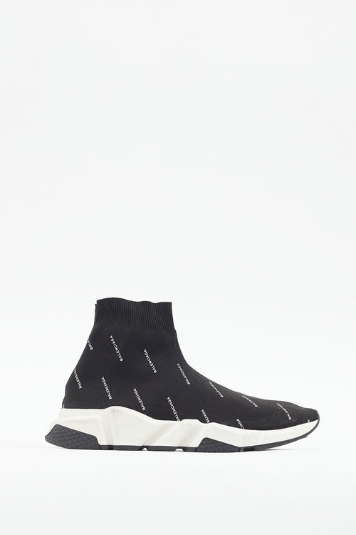 Balenciaga Black & White Logo Speed Knit Sneaker