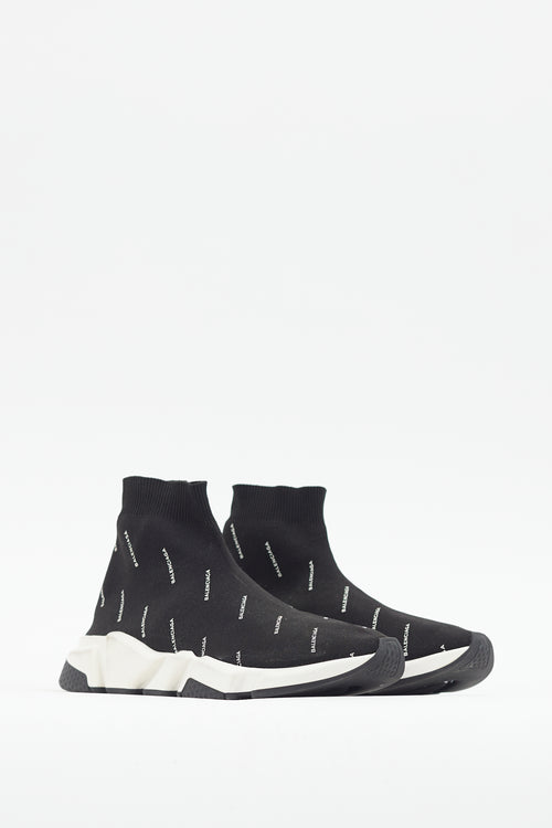 Balenciaga Black & White Logo Speed Knit Sneaker