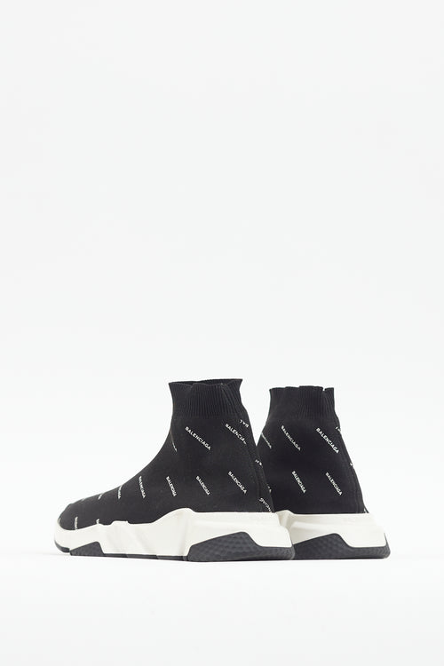 Balenciaga Black & White Logo Speed Knit Sneaker