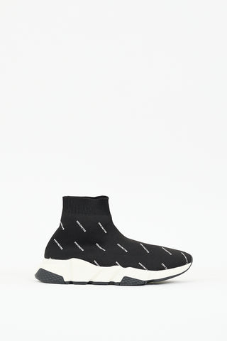 Balenciaga Black & White Monogram Speed Knit Sneaker