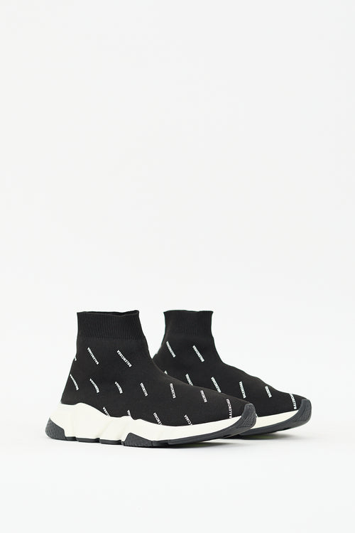 Balenciaga Black & White Monogram Speed Knit Sneaker