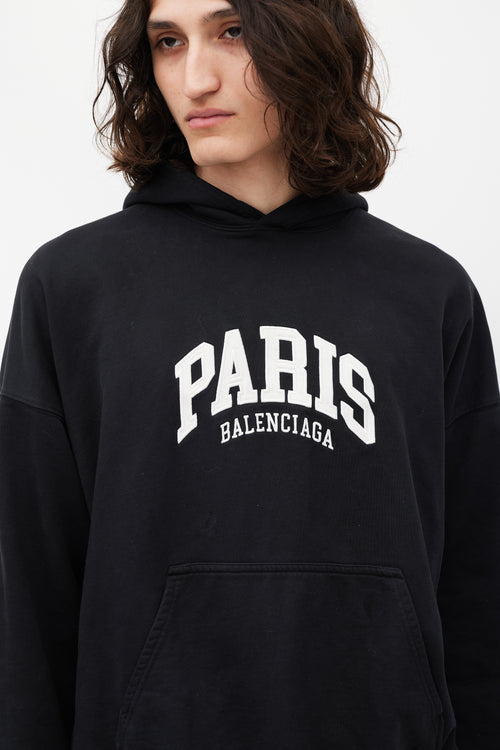 Balenciaga Black & White Paris Logo Hoodie