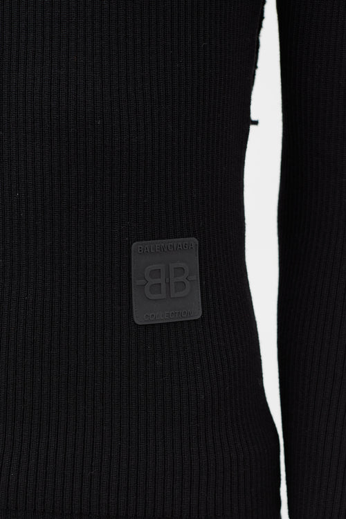 Balenciaga Black & White Ribbed Logo Knit Top