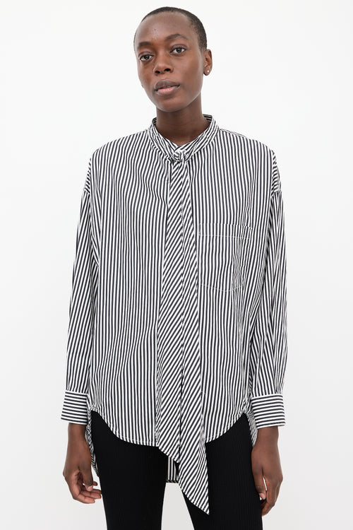 Balenciaga Black & White Striped Logo Shirt