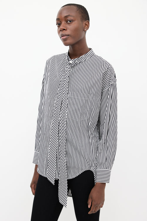 Balenciaga Black & White Striped Logo Shirt