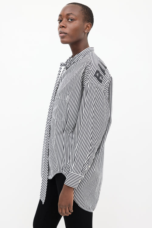 Balenciaga Black & White Striped Logo Shirt