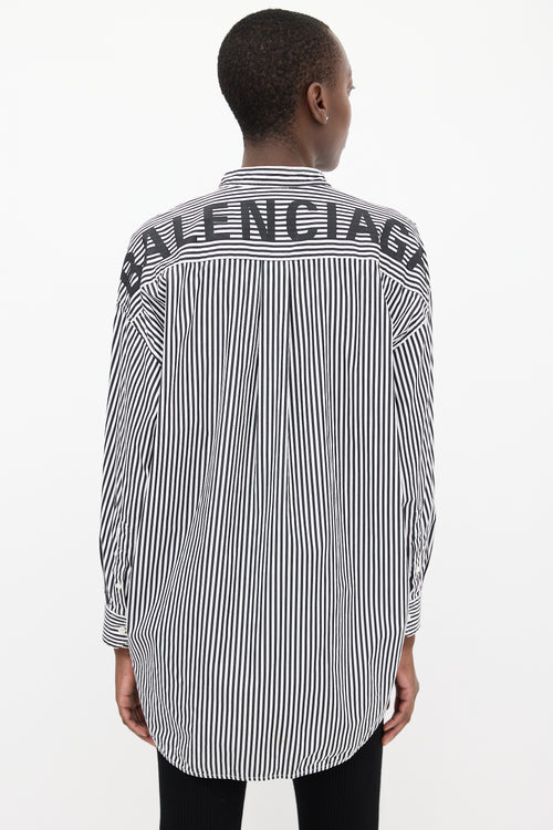 Balenciaga Black & White Striped Logo Shirt