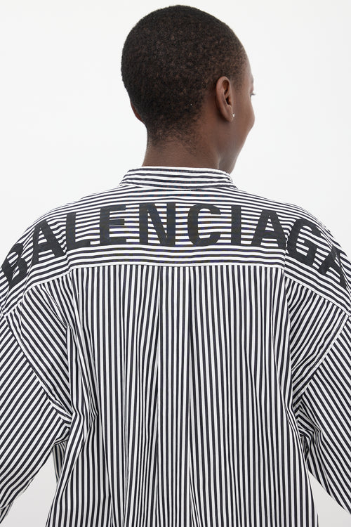 Balenciaga Black & White Striped Logo Shirt