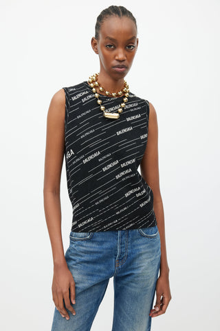 Balenciaga Black & White Woven Logo Wool Vest