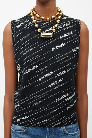 Balenciaga Black & White Woven Logo Wool Vest