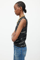 Balenciaga Black & White Woven Logo Wool Vest
