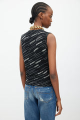 Balenciaga Black & White Woven Logo Wool Vest