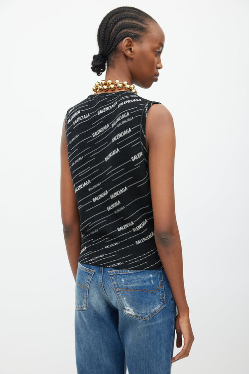 Balenciaga Black & White Woven Logo Wool Vest