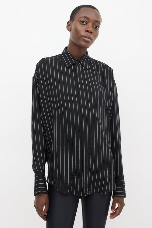 Balenciaga Black & Grey Striped Concealed Button Up Shirt