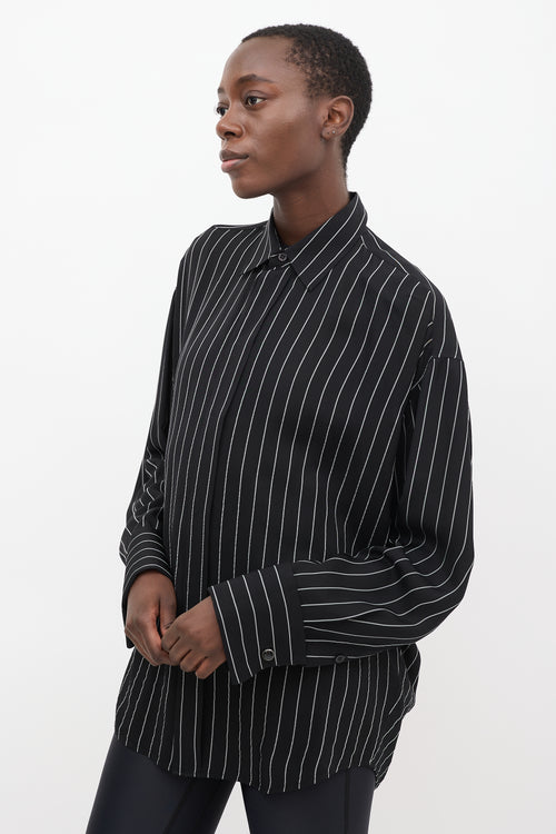 Balenciaga Black & Grey Striped Concealed Button Up Shirt