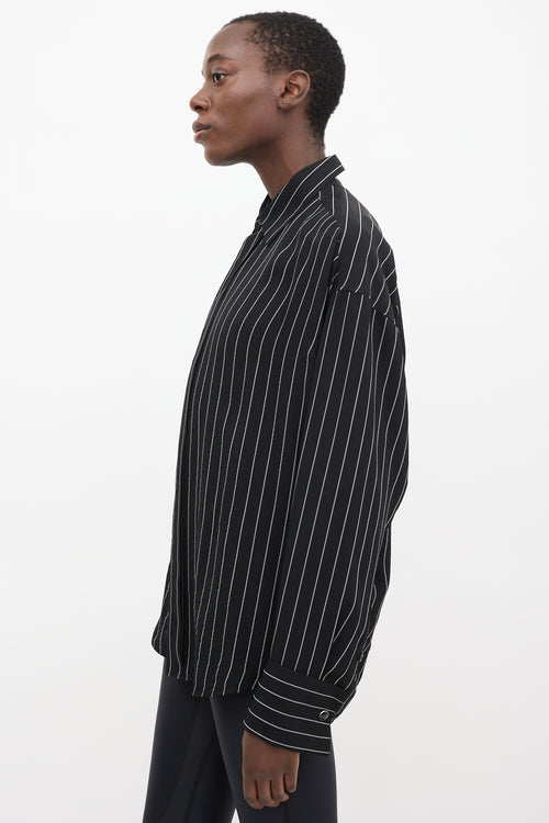 Balenciaga Black & Grey Striped Concealed Button Up Shirt