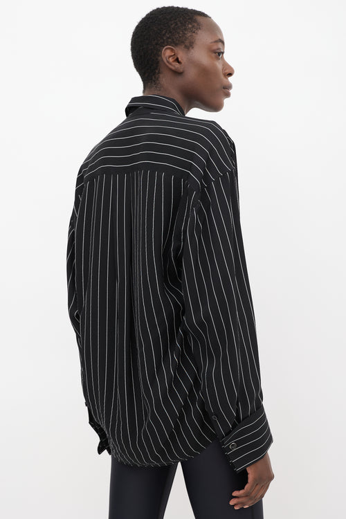 Balenciaga Black & Grey Striped Concealed Button Up Shirt