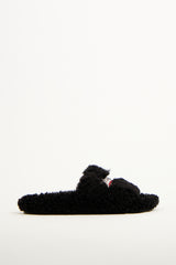 Balenciaga Black Furry Logo Slide