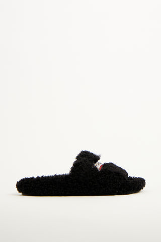 Balenciaga Black Furry Logo Slide