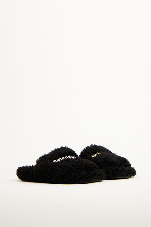 Balenciaga Black Furry Logo Slide