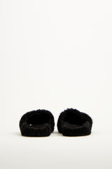 Balenciaga Black Furry Logo Slide