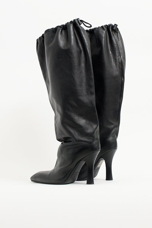 Balenciaga Black Leather Falkon Knee High Boot