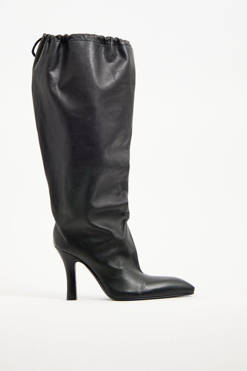 Balenciaga Black Leather Falkon Knee High Boot