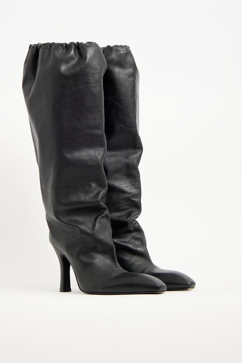 Balenciaga Black Leather Falkon Knee High Boot