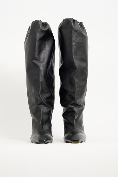 Balenciaga Black Leather Falkon Knee High Boot