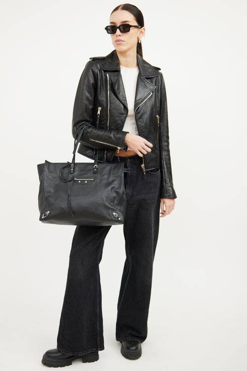 Balenciaga Black Leather A4 Papier Tote Bag