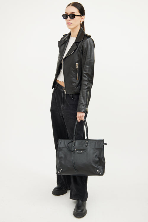 Balenciaga Black Leather A4 Papier Tote Bag