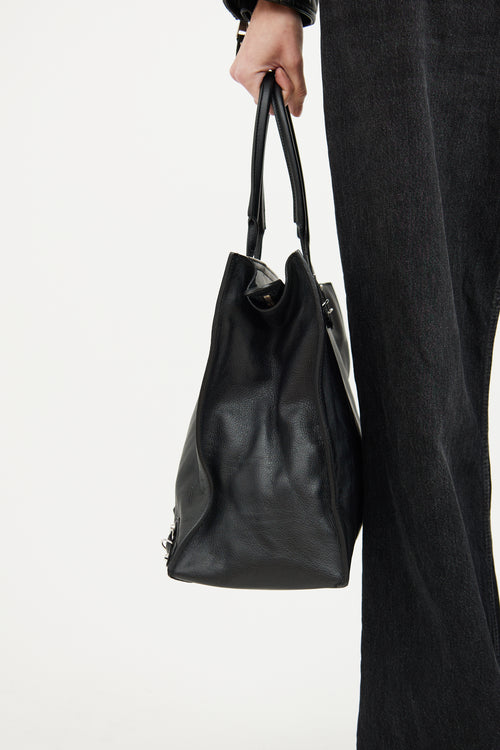 Balenciaga Black Leather A4 Papier Tote Bag