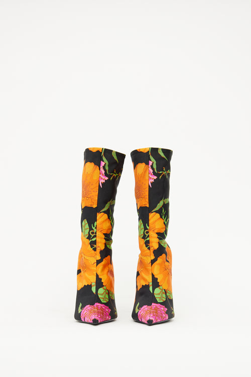Balenciaga Black & Multi Floral Knife Sock Bootie