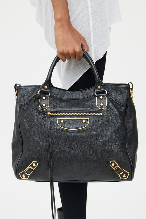 Balenciaga Black Metallic Edge City Bag