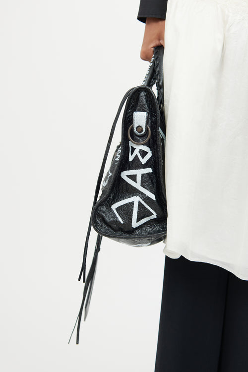 Balenciaga Black & White Leather City Gaffiti Bag