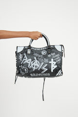 Balenciaga Black & White Leather City Gaffiti Bag