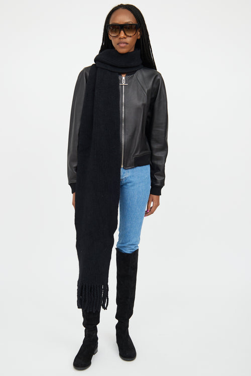 Balenciaga Black Leather Cropped Bomber Jacket