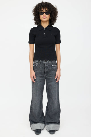 Balenciaga Embroidered Logo Cropped Polo Shirt