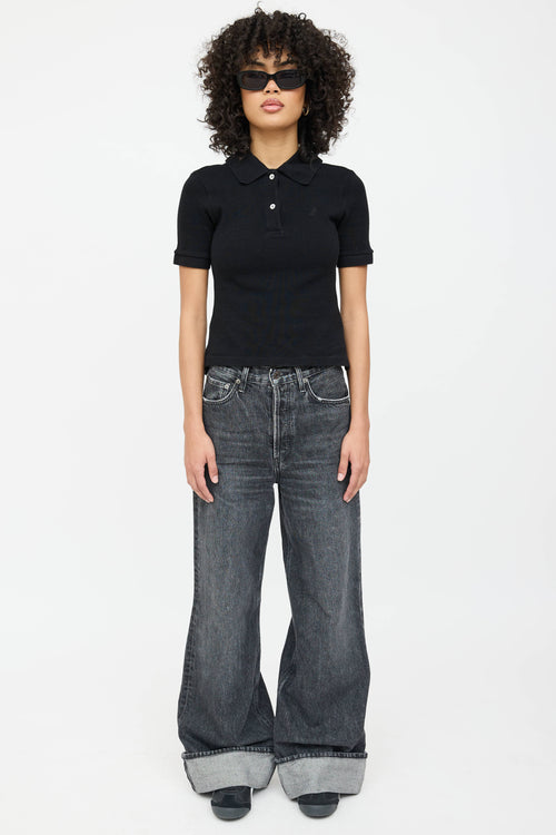 Balenciaga Embroidered Logo Cropped Polo Shirt