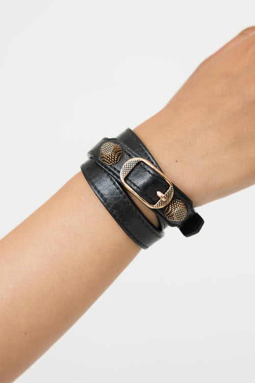 Balenciaga Leather Triple Tour Wrap Bracelet