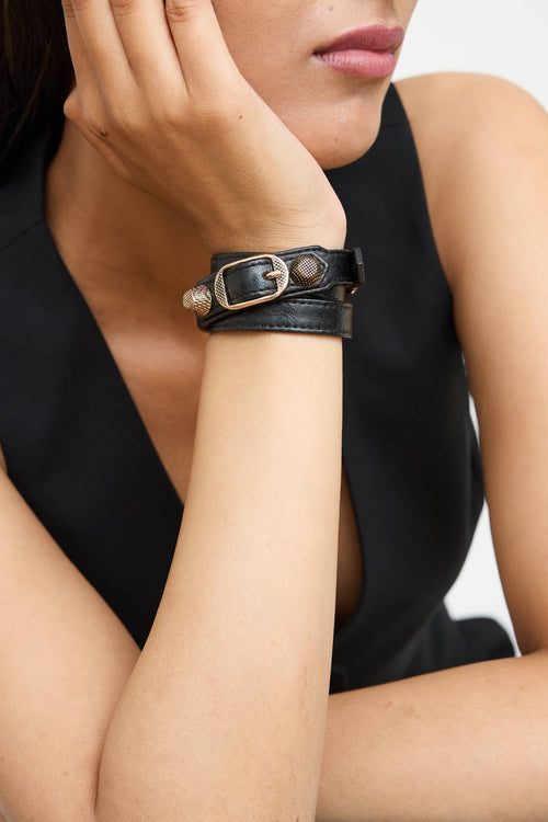 Balenciaga Leather Triple Tour Wrap Bracelet