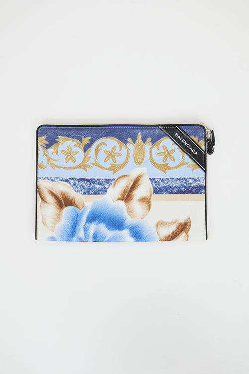 Balenciaga Blue & Multicolour Crinkled Leather Floral Pouch