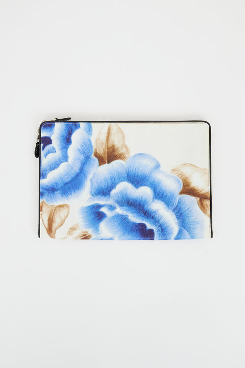 Balenciaga Blue & Multicolour Crinkled Leather Floral Pouch