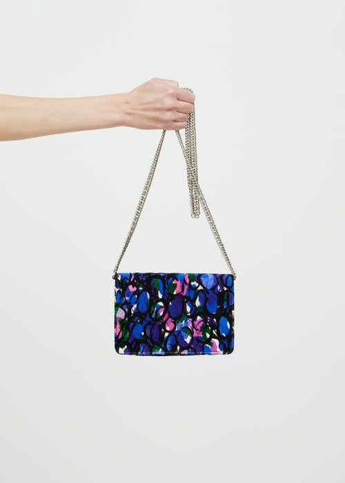 Balenciaga Blue and Pink Floral Velvet Crossbody Bag
