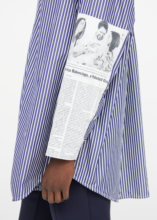 Balenciaga Blue & White Newspaper Stripe Top