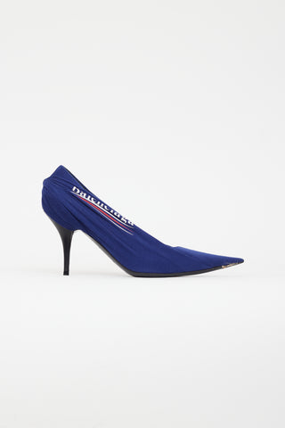 Balenciaga Blue & Multicolour Gathered Logo Heel