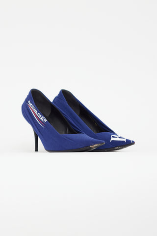 Balenciaga Blue & Multicolour Gathered Logo Heel
